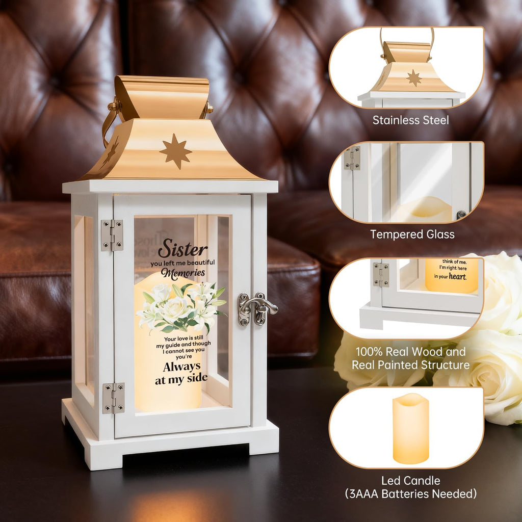 Memorial Gift for Loss of Sister Memorial Lantern Sympathy, Remembrance, Bereavement Gifts for Loss of Sister with LED