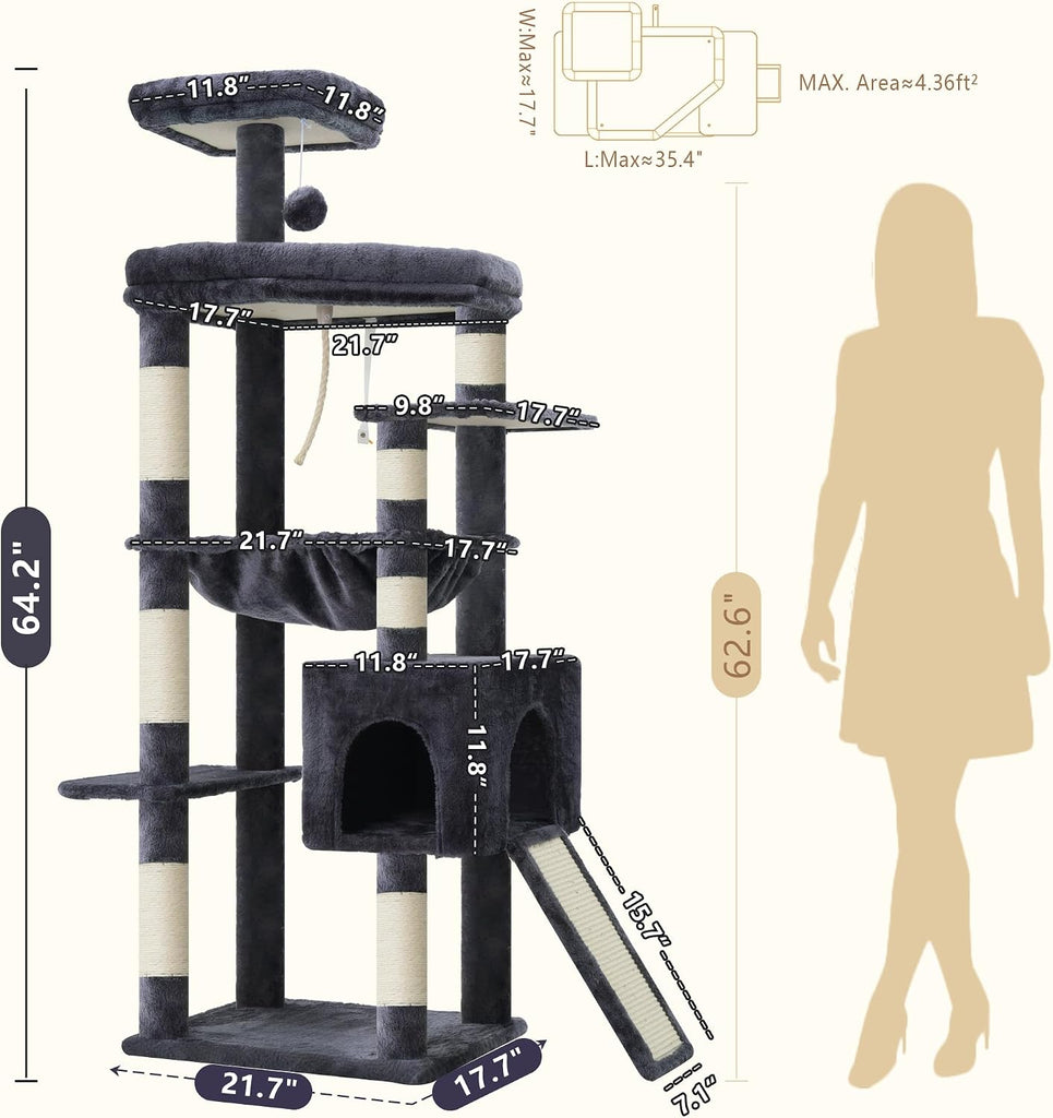 64.2" Heavy-Duty Cat Tree for Large Cats with Wide Base