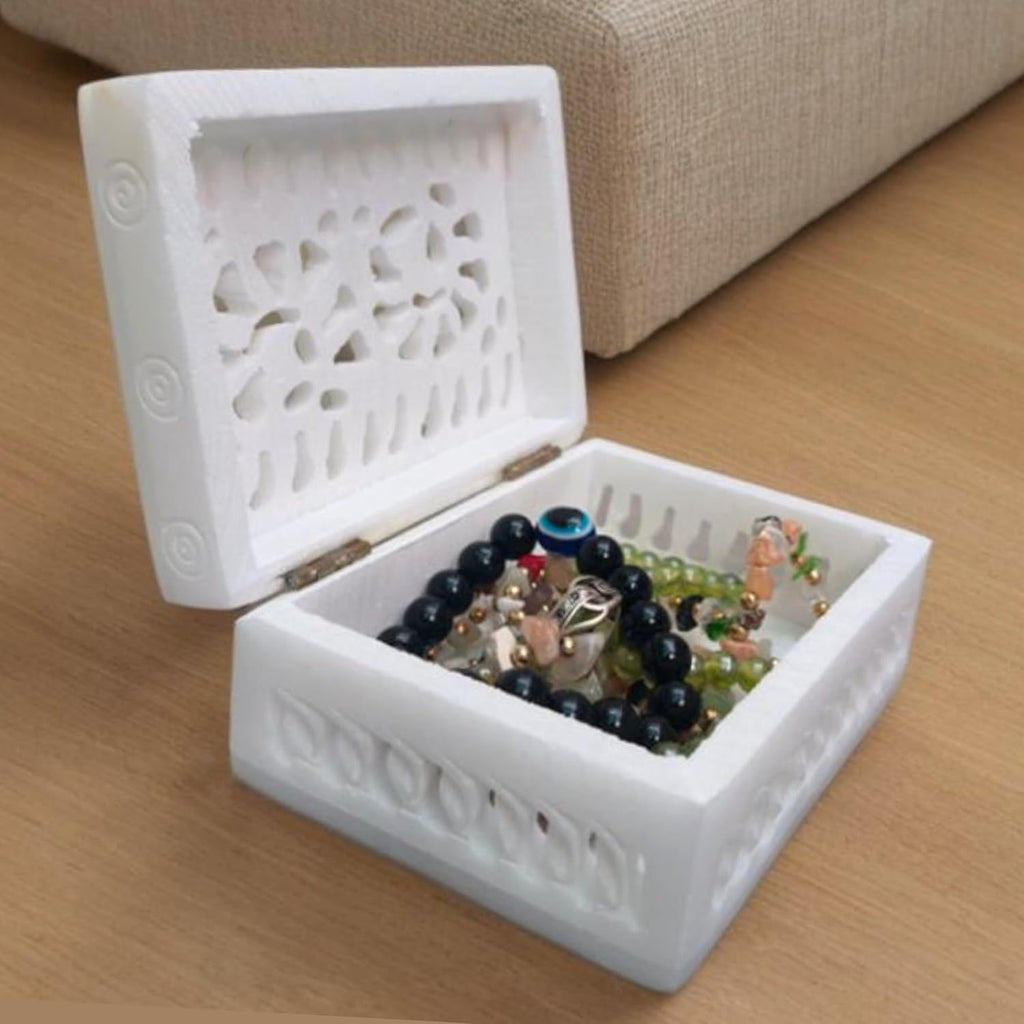 Vintage Onyx Marble Alabaster lid Hinged Footed Trinket Jewelry Box 3x4 inch - Decorative Treasure Box With Engraved