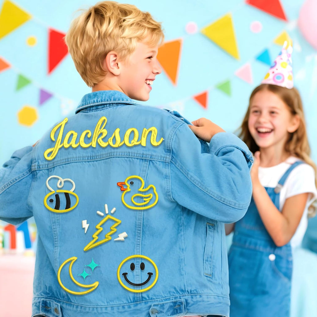 Personalized Kids Denim Jacket for Girls Boys with Name Patches