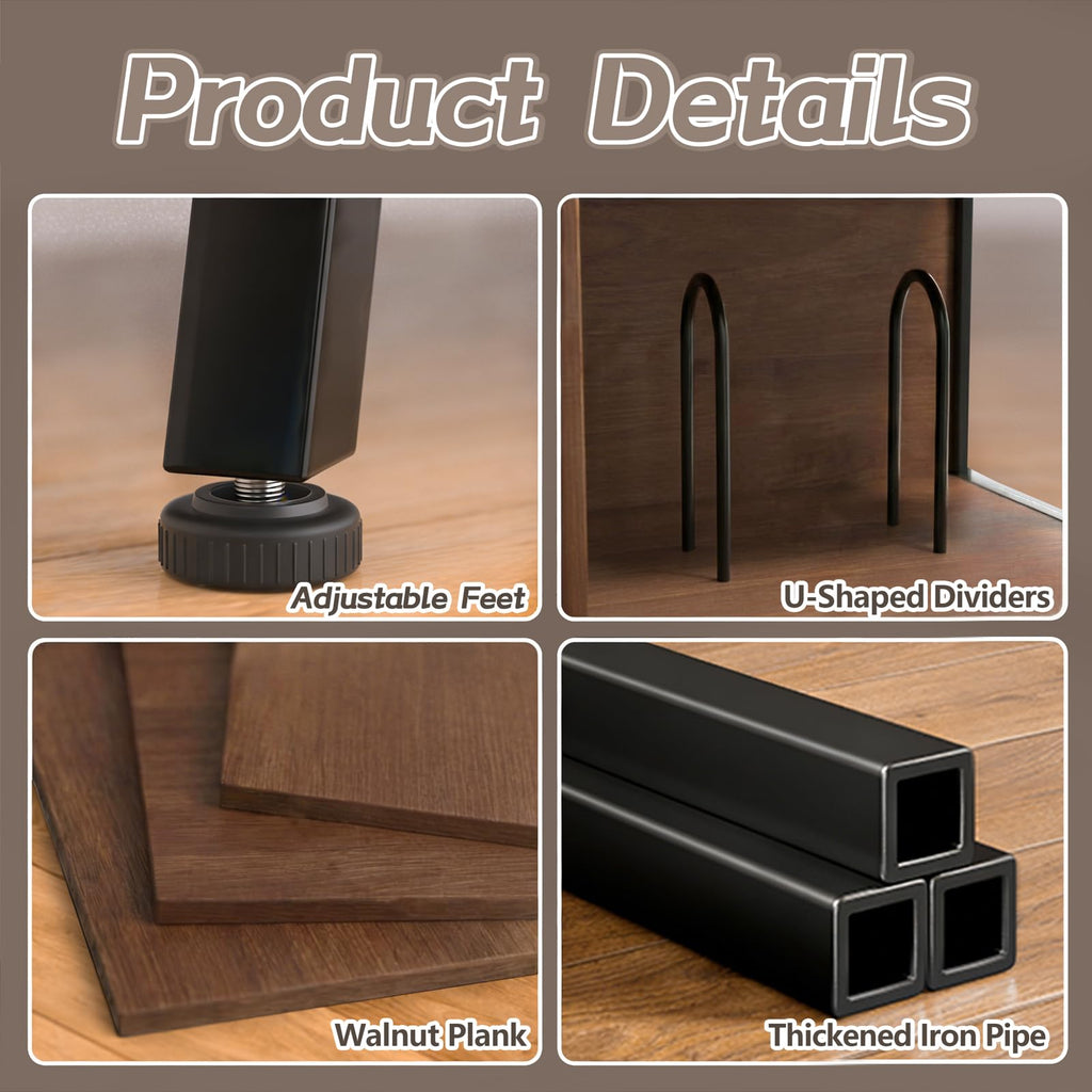 3 Tier Record Player Stand with Flip-Down Record Shelf, Walnut