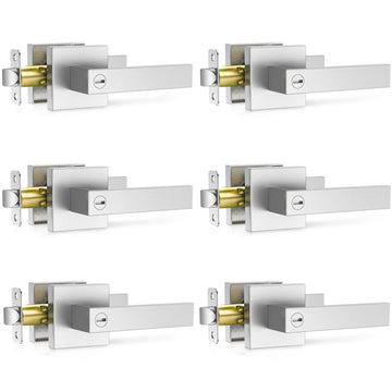 6 Pack Brushed Nickel Door Handle, Door Knobs Interior Heavy Duty, Flat Square Privacy Door Levers, Keyless Door