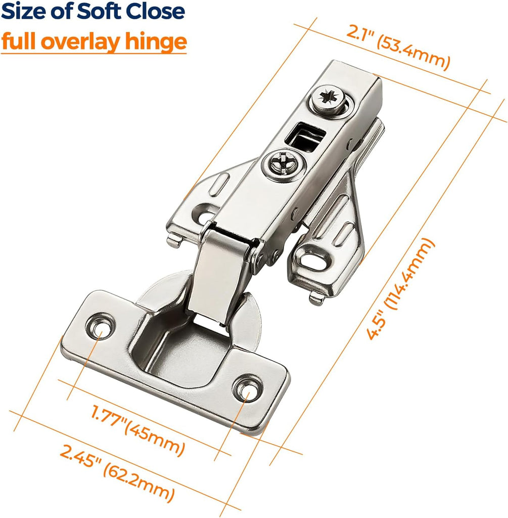 1 Pair 2 Packs Full Overlay Cabinet Door Hinges,105 Degree Adjustable Concealed Kitchen Cabinet Hinges Soft Close for