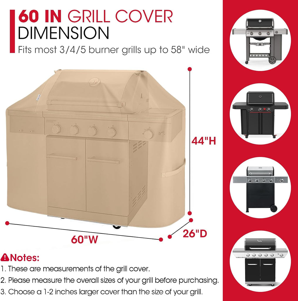 Heavy Duty Waterproof Grill Cover 60 Inch, BBQ Cover for Outside, Compatible with Weber Char-Broil Nexgrill 3-5