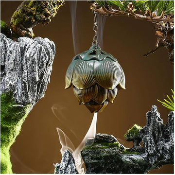 Lotus Furnace Hollow Hanging Ball Incense Burner, Ceramic Backflow Incense Cones and Incense Coil Holder Ornament
