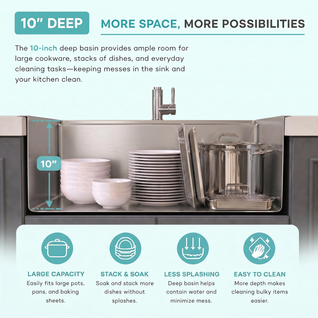 Drop Sink 31 Inch, Single Bowl Handmade Kitchen Sink