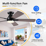 Flush Mount Ceiling Fan with Lights - 52Ó Indoor/Outdoor Ceiling Fan Light with Remote/APP, Low Profile Modern Fan Light with 6 Speeds, Dimming, for Living Room, Brown A101-B0F2F9BZ8W