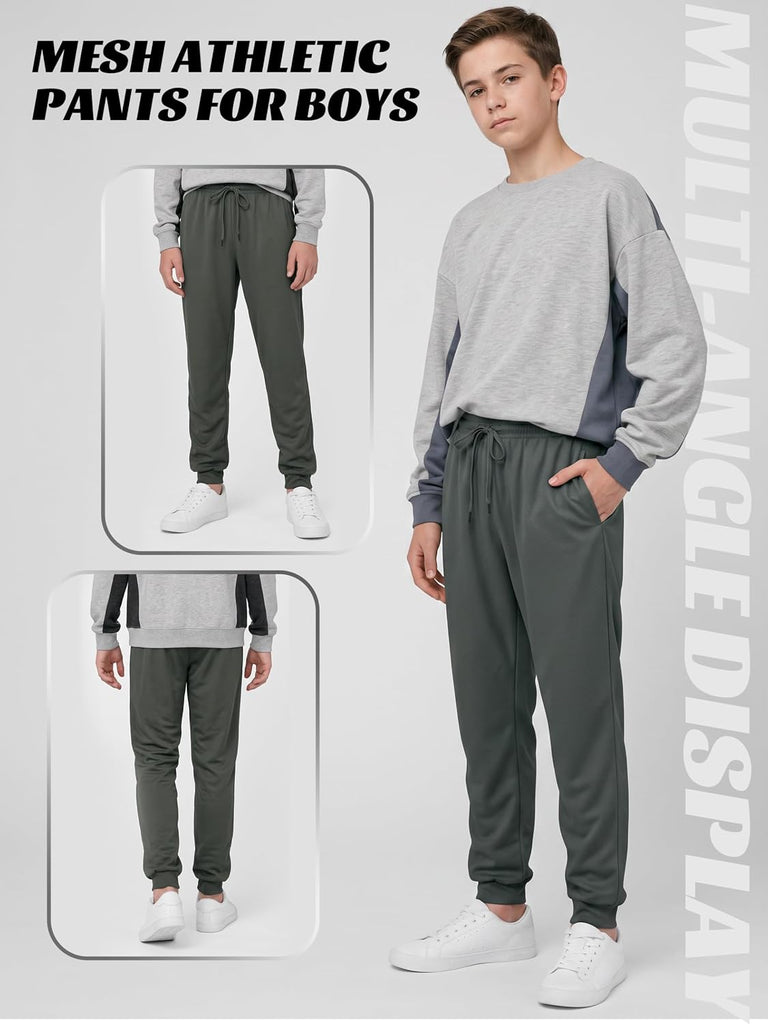 4 Pack Boys Mesh Athletic Pants Kids Lightweight Sweatpants Jogger