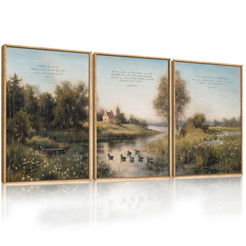 John 17:3 and This is Life Eternal Framed Canvas Wall Art Set, Vintage Sage Green Bible Verse Landscape Wall Decor