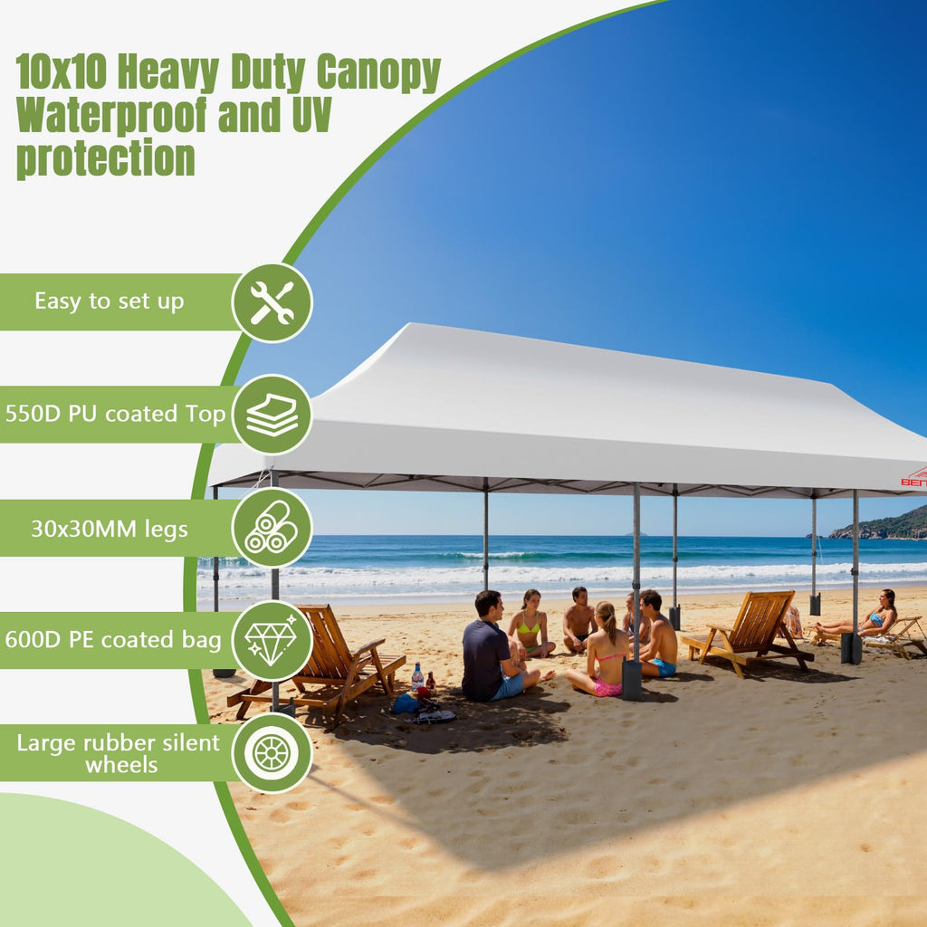 10x30 Heavy Duty Commercial Pop Up Canopy with Sidewalls, White
