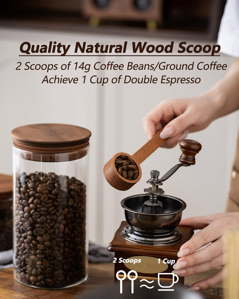 37 oz Coffee Canister with Scoop and Wooden Lids, Airtight Storage Container Sets of 2 for Ground Coffee & Beans