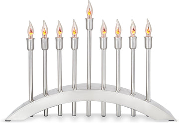 Hanukkah Electric Brushed Stainless Steel with Flickering Flame Bulbs Candles 9 Branch Hanukkiah for Chuanukah