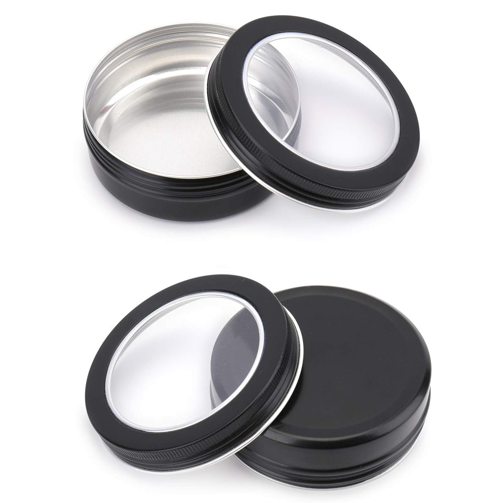 30 Pack 4 Ounce Round Tins Screw Lids Tin Cans with Clear Window Matte Black Metal Spice Containers Aluminum Travel