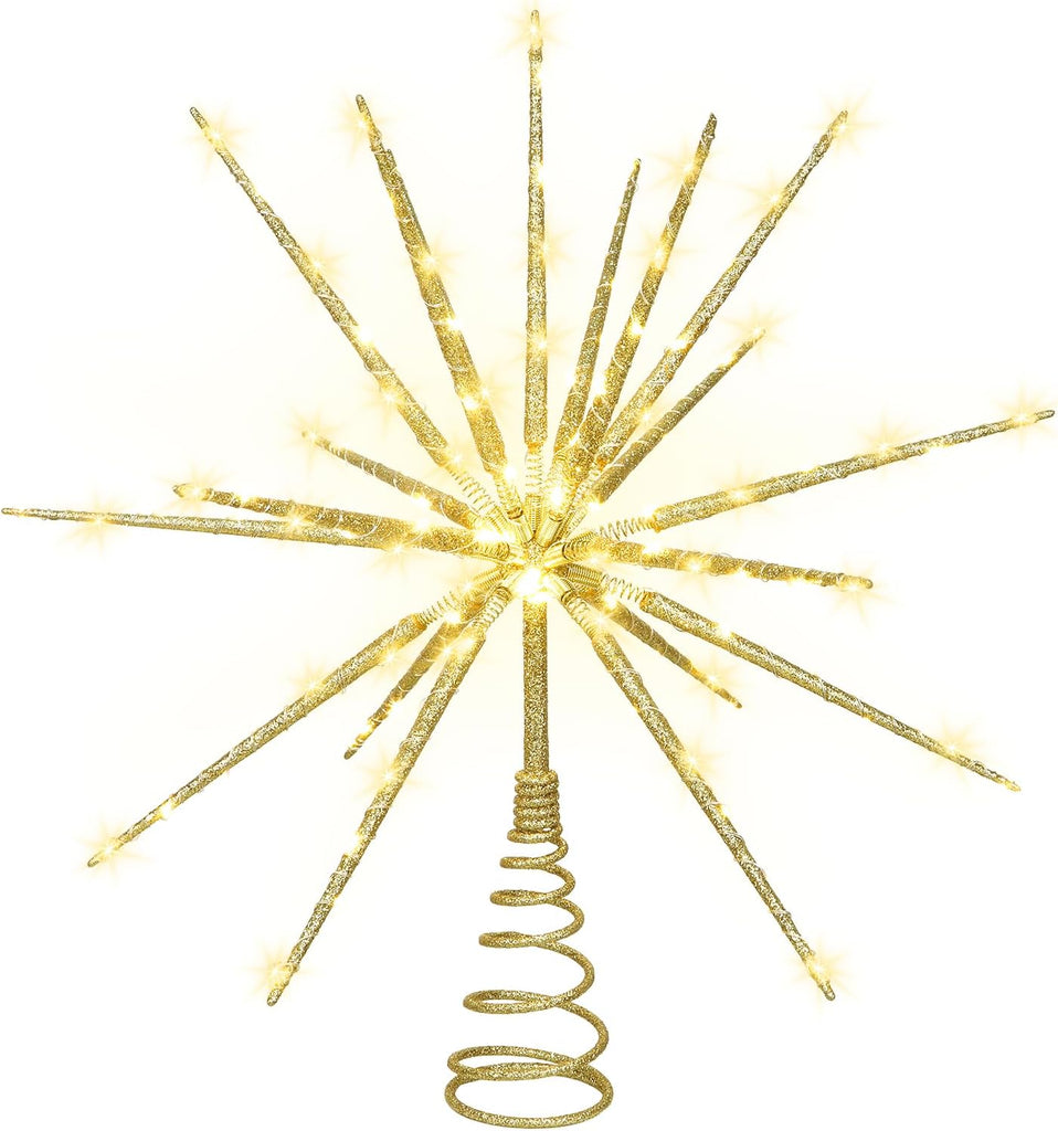 15 Inch Starburst Christmas Star Tree Topper with 150 Lights & Remote, Gold