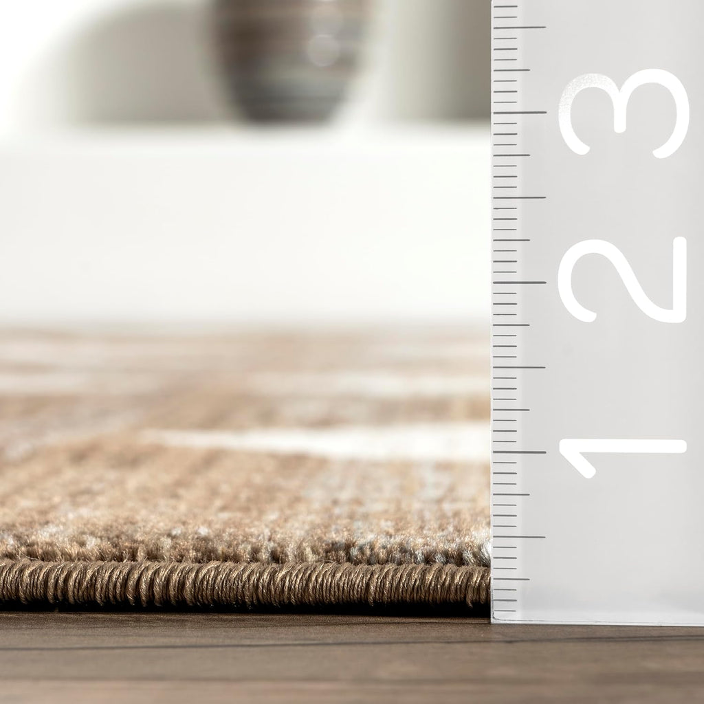 Fringed Performance Meline Beige/Blue/Ivory, Checkered, Soft and Cozy, High Traffic, Stain Resistant