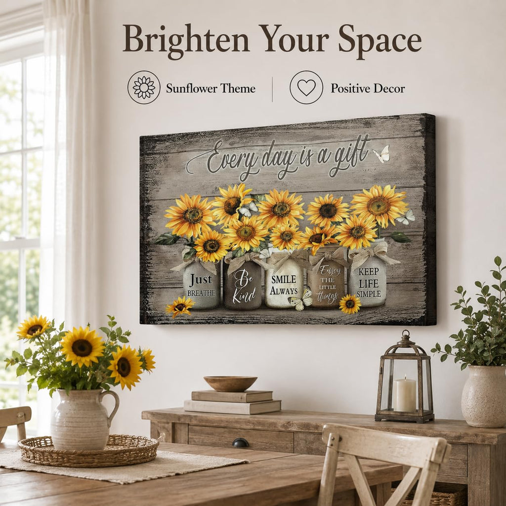 Rustic Sunflower Canvas Wall Art Vintage Flower Painting Picture Wall Decor Farmhouse Floral Inspiring Poster Print