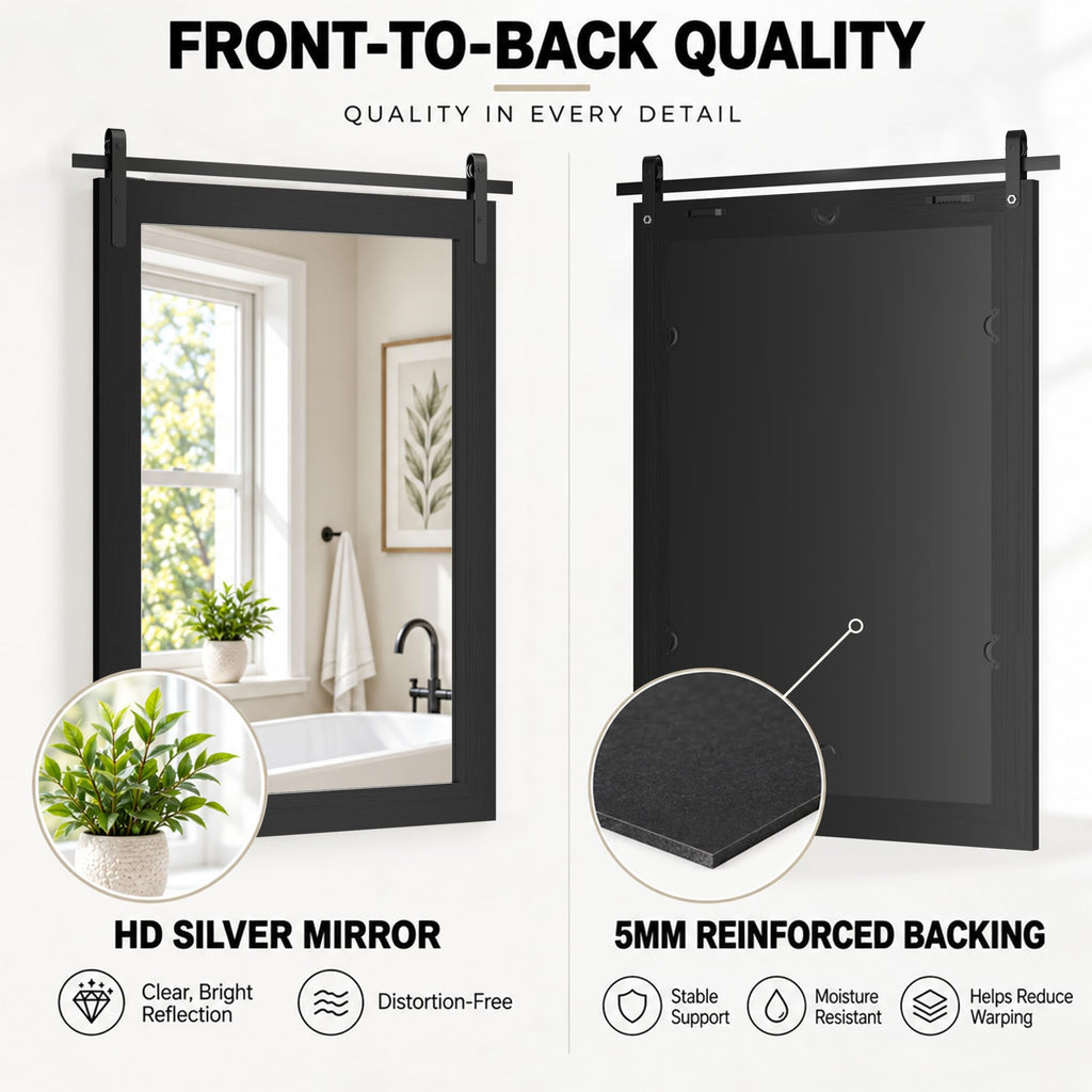 Black Farmhouse Bathroom Vanity Mirror 22" x 30"