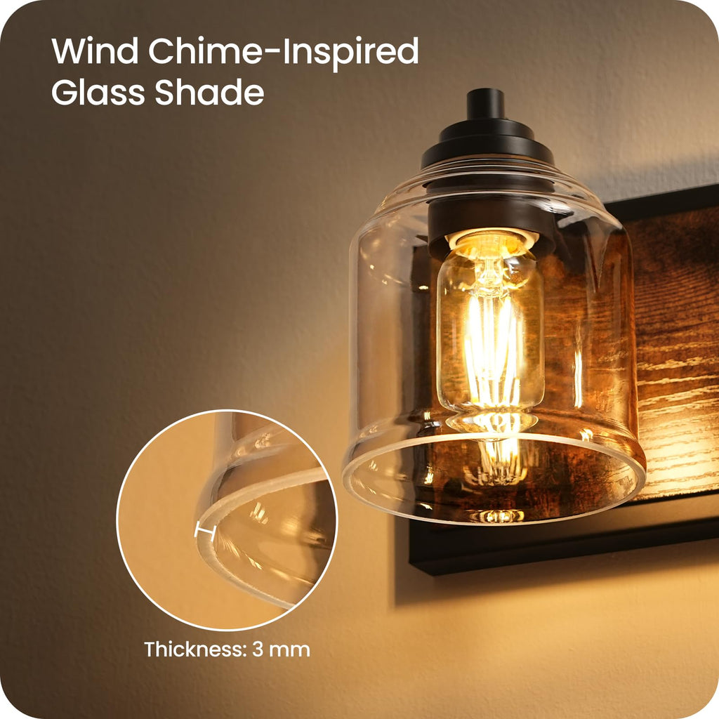 3-Light Bathroom Fixture, 23.2" Large Farmhouse Vanity Light, E26 Base (Bulbs Not Included), Thickened Glass Shade