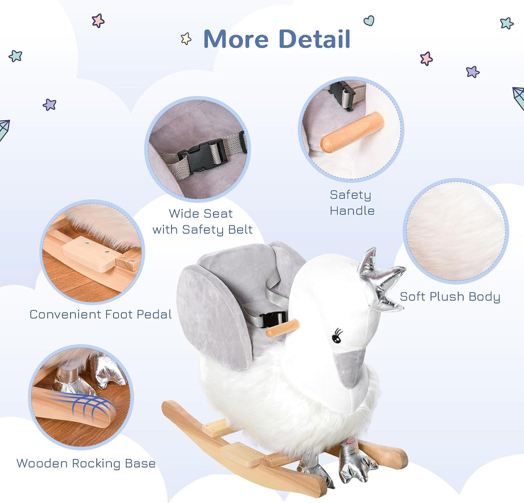 Rocking Horse with Sound for Toddlers Safety Belt 18-36 Months White
