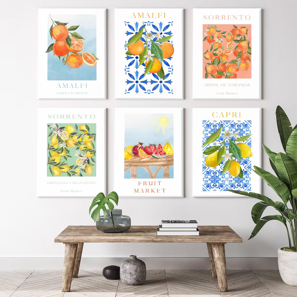 Fruit Wall Art Kitchen Artwork Wall Decor Fruit Market Prints Poster Colorful Lemon Canvas Wall Art Vintage Pictures