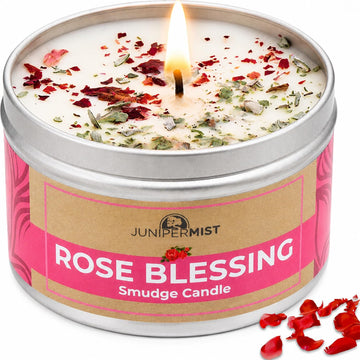 Rose Smudge Candle (6oz) Love and Healing - Energy Cleansing Candle - Pure Sage & Aromatherapy Candle - Spiritual for