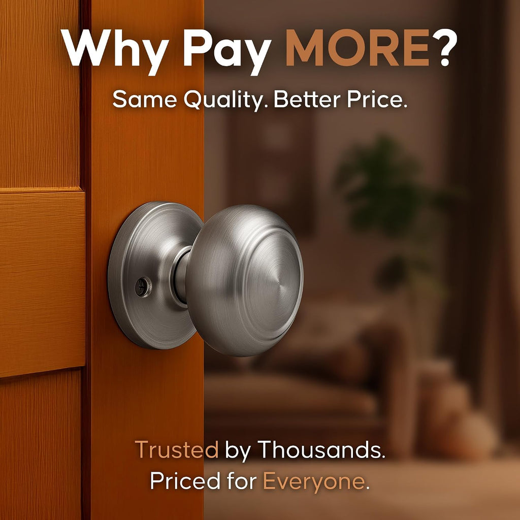 Colonial Passage Interior Door Knob - ANSI Grade-3 Certified, Modern Heavy Duty Handle, Easy Install and Reversible