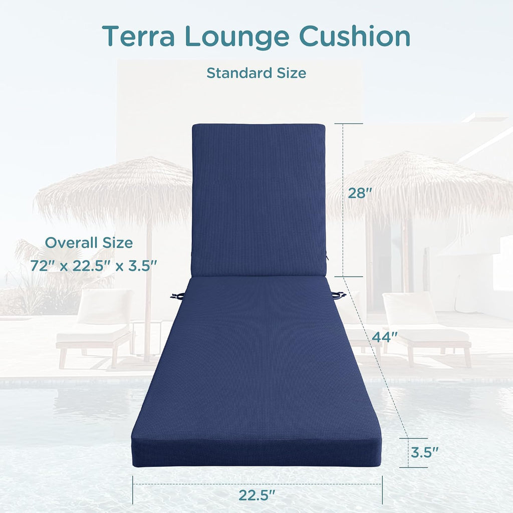 Outdoor Lounge Chair Cushions, 72X2.5X3.5, Navy 1PK | Waterproof Outdoor Fabric, Premium Foam Filling, Removable