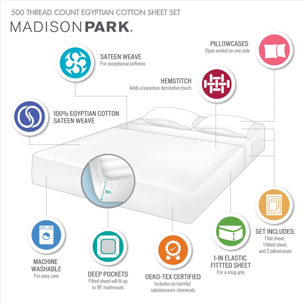 100% Egyptian Cotton Sheets Queen Bed Set, White