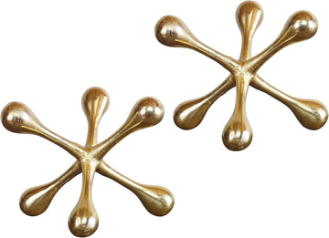 Gold Jacks Sculpture Set 2 Atomic Burst Brass Modern | Atomic Burst, Mid Century Modern, Abstract, Brass