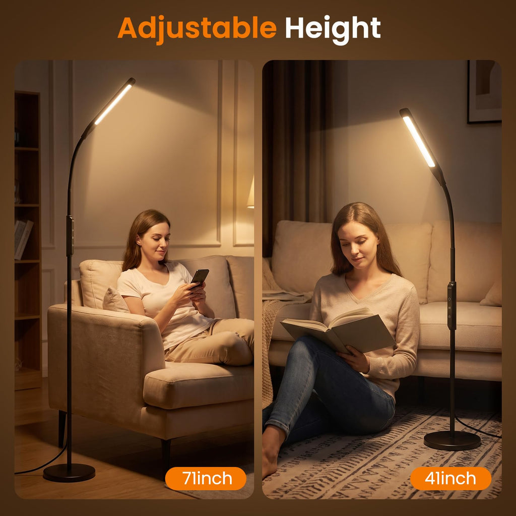 LED Floor Lamp with Remote, Standing Reading Lamp 4 Color Temperatures 3000K-5500K & 5 Brightness Dimmable, Gooseneck