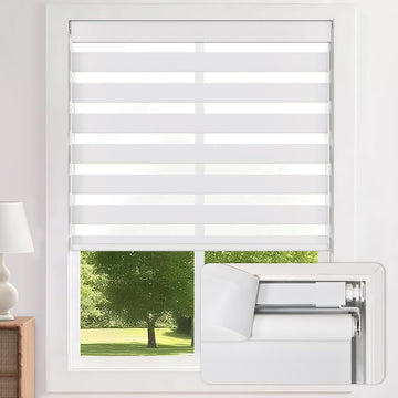 No-Drill Cordless Zebra Blinds - Dual Layer Light Filtering & Room Darkening, Free-Stop Lift, Easy Install, Day & Night Privacy with Valance for Window 23" W x 72" H, Grey