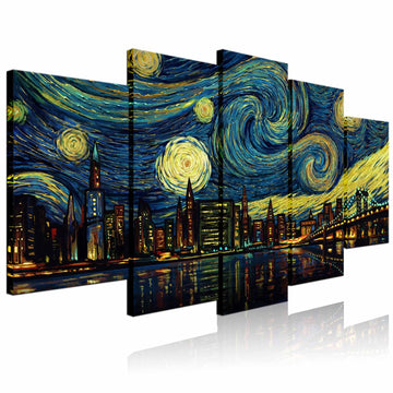 5 Piece New York City Canvas Wall Manhattan Starry Night Skyline Painting Print on Canvas Modern Home Office Living