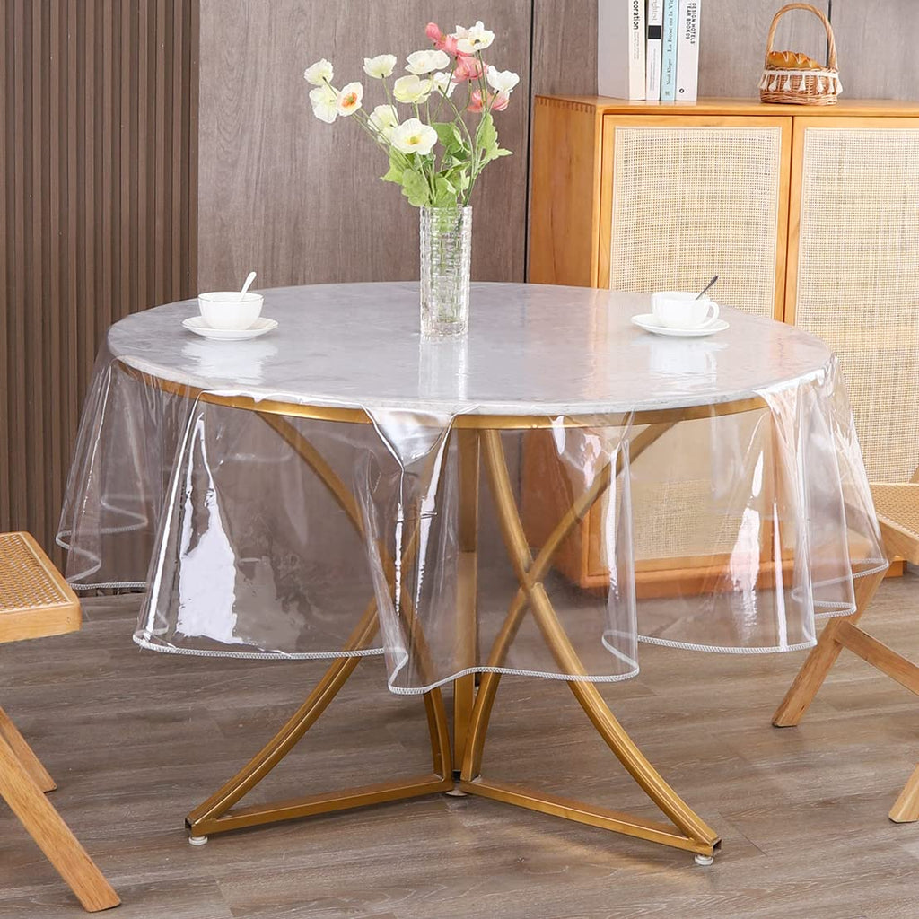 Clear Round Plastic Tablecloth Protector Waterproof Oil-Proof PVC Table Cloth Stain-Resistant Wipeable Table Cover