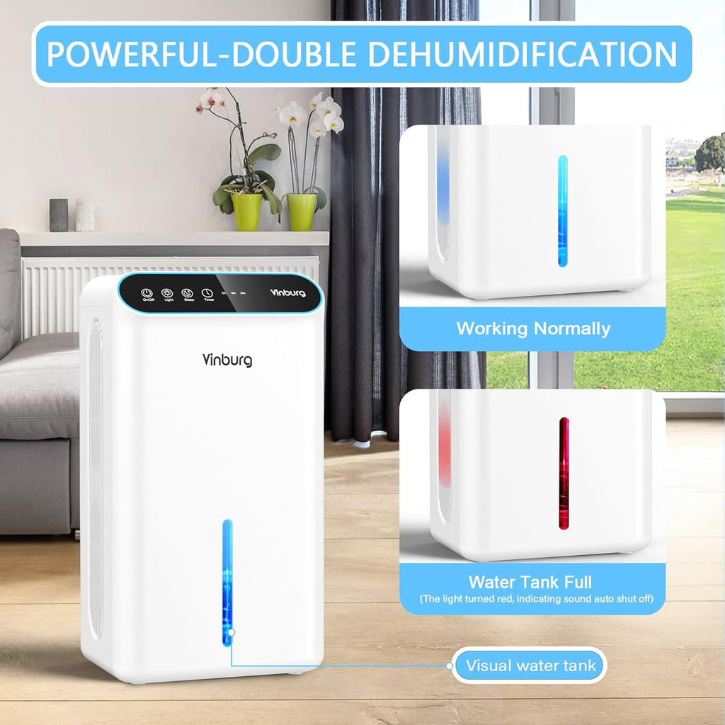 Dehumidifier for Home 1000 sq.ft - Small Quiet Dehumidifier with Auto Shut Off, Aromatherapy, 3 Gear Timer, Sleep Mode