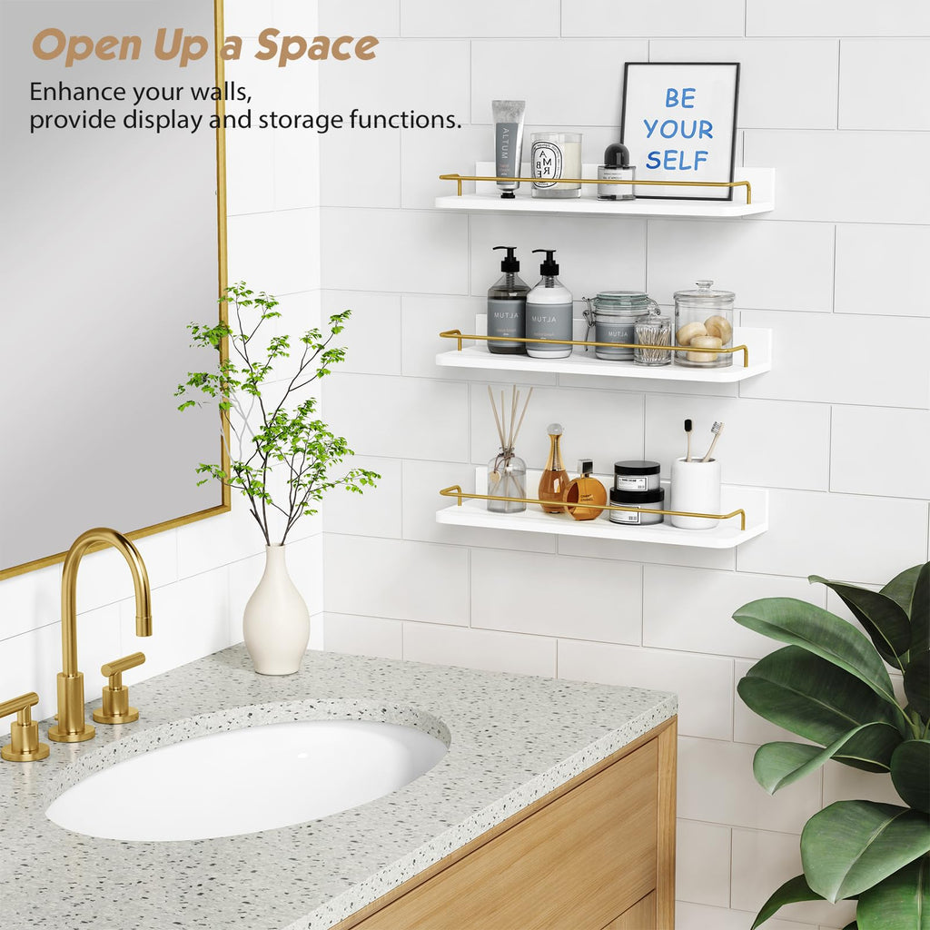 Gold Floating Shelves for Wall Decor, Bathroom Shelves Over Toilet