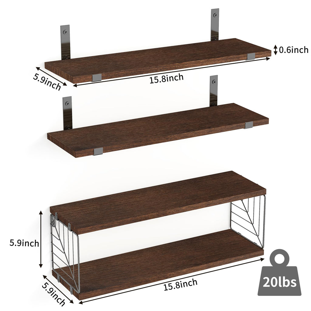 3+1 Tier Bathroom Floating Shelves Over Toilet, Dark Brown
