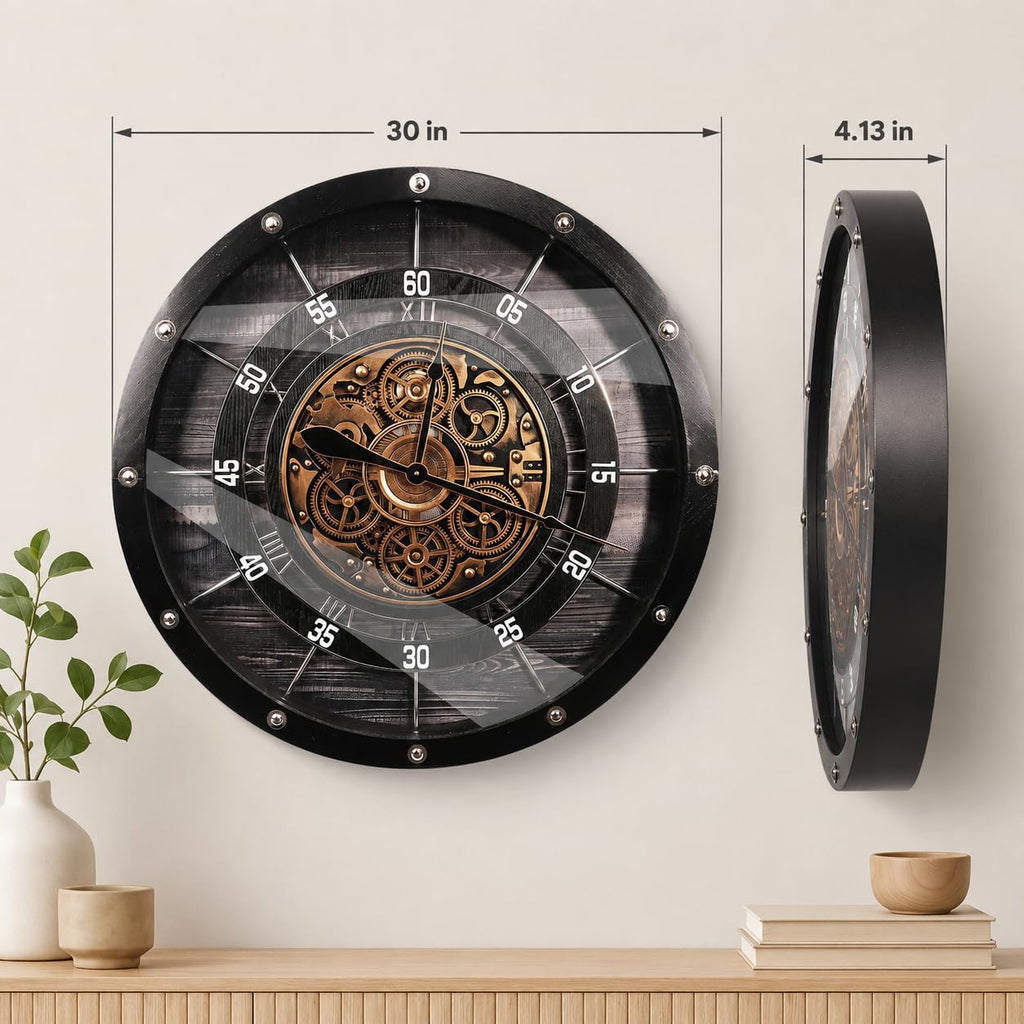 30" Large Wall Clock, Black