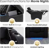 Home Theater Seating Genuine Leather Recliner Chair, Power Reclining & Headrest, USB A/C Charging Ports