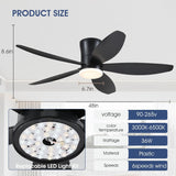 48" Ceiling Fans with Lights-Low Profile Ceiling Fan with Light and Remote/APP Control,Flush Mount,DC Reversible,LED Dimmable Blakc Ceiling Fans for Bedroom,Indoor/Outdoor Patio Use A101-B0DNLRBQQ8