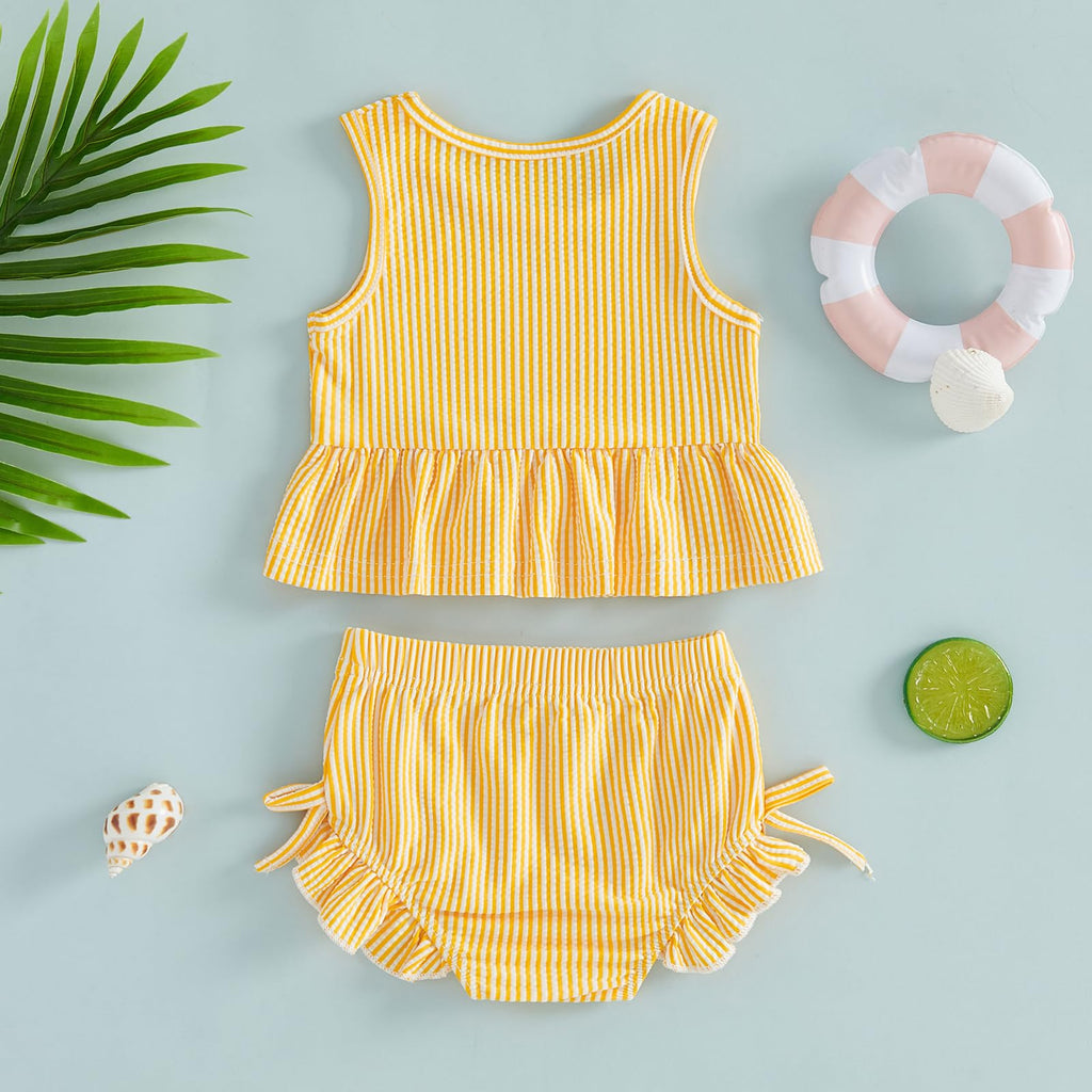 Baby Swimsuit Girl Toddler Bikini Sets Sleeveless Ruffle Striped Bathing Suit Infant Beach Swimwear