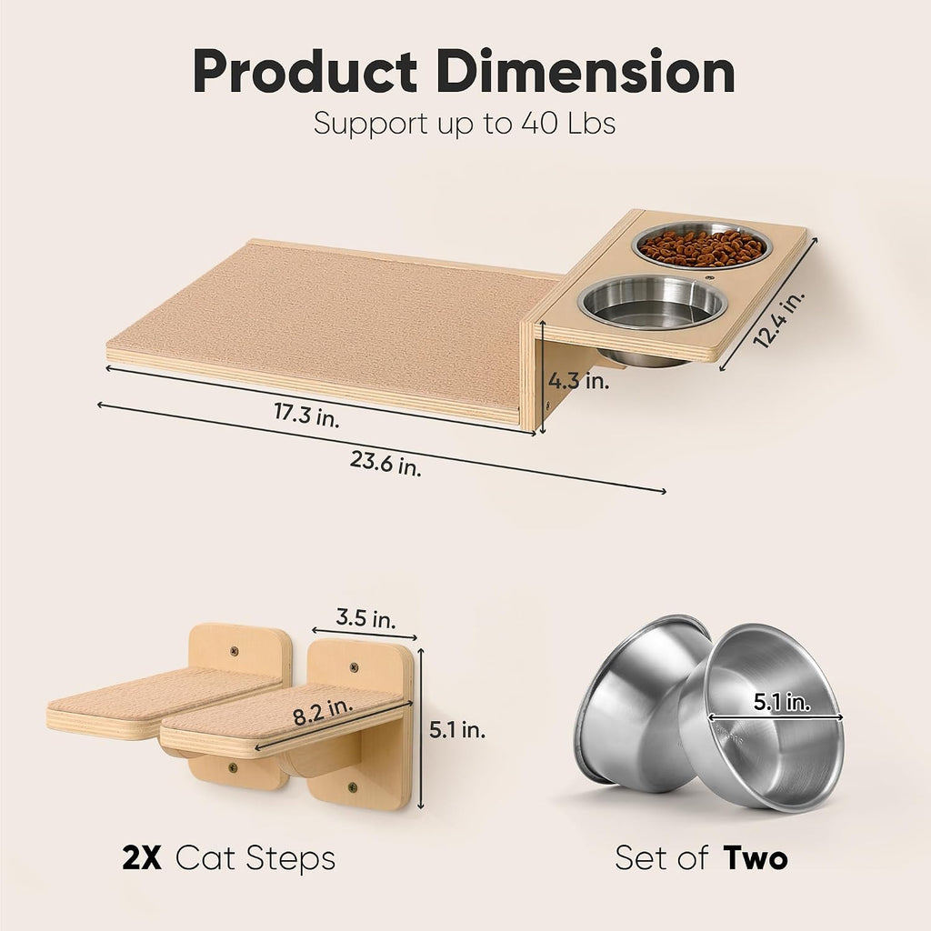 Cat Wall Shelves, Food Station with 2 Steps