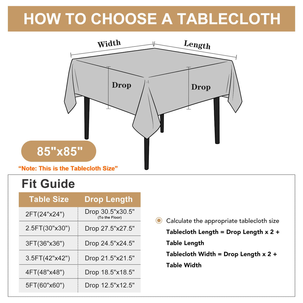 Square Tablecloths Fall Table Cloth, Rust, 85x85 Inch, 2 Pack