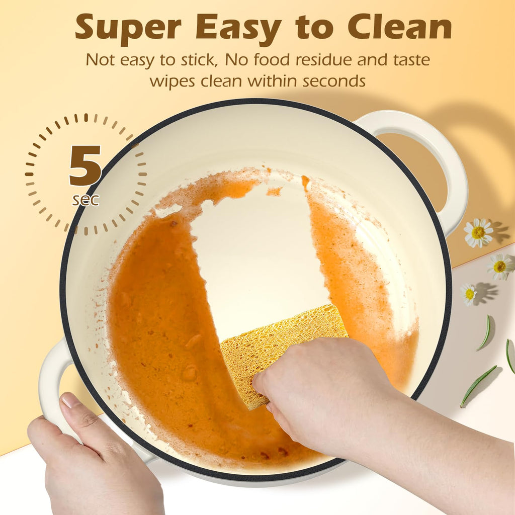 Enameled Cast Iron Dutch Oven-7QT Pot with Lid Cookbook & Cotton, Heavy-Duty Cookware for for Bread Baking, Braising