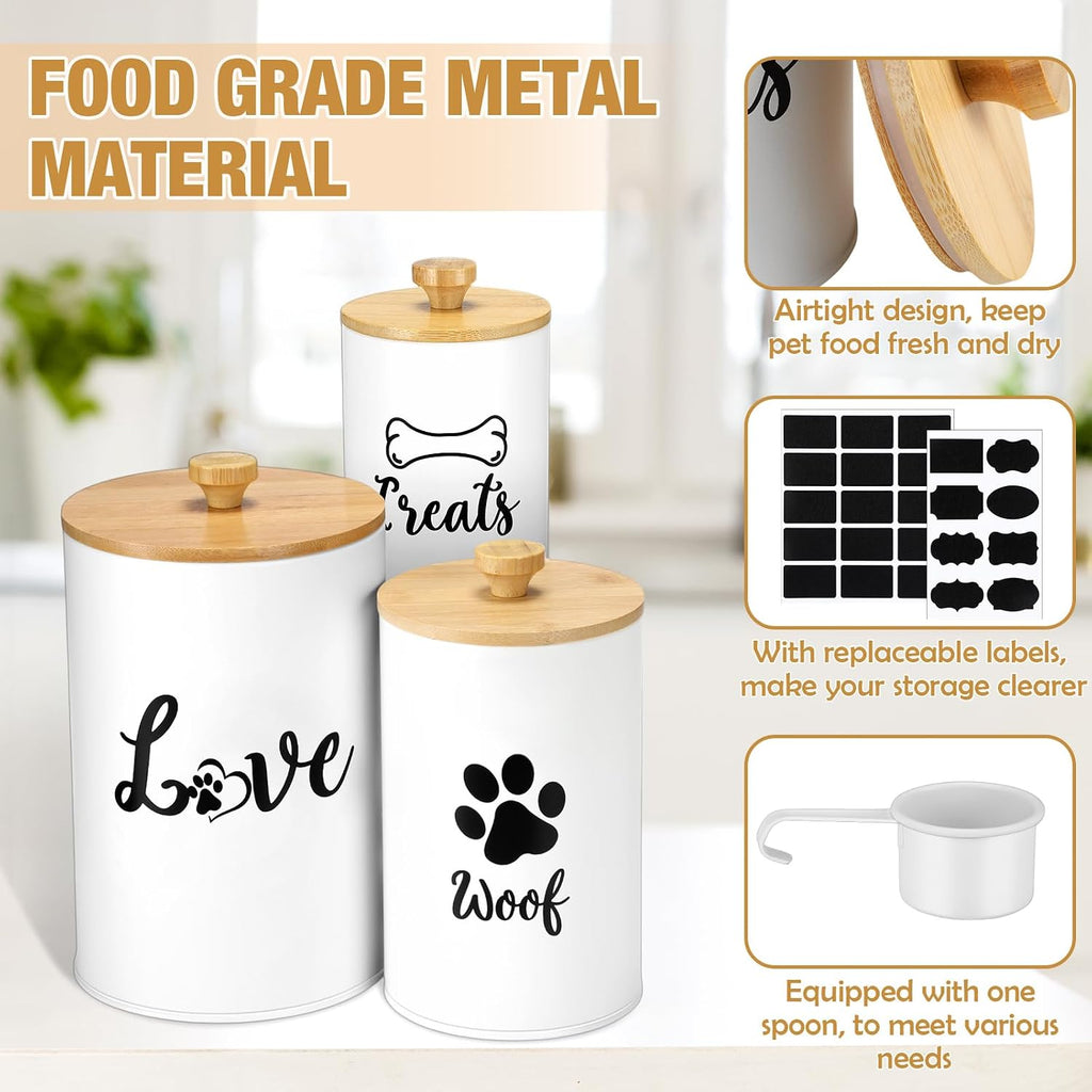 3 Pcs Dog Treat Containers with Airtight Lids, Dog Treat Jars, White