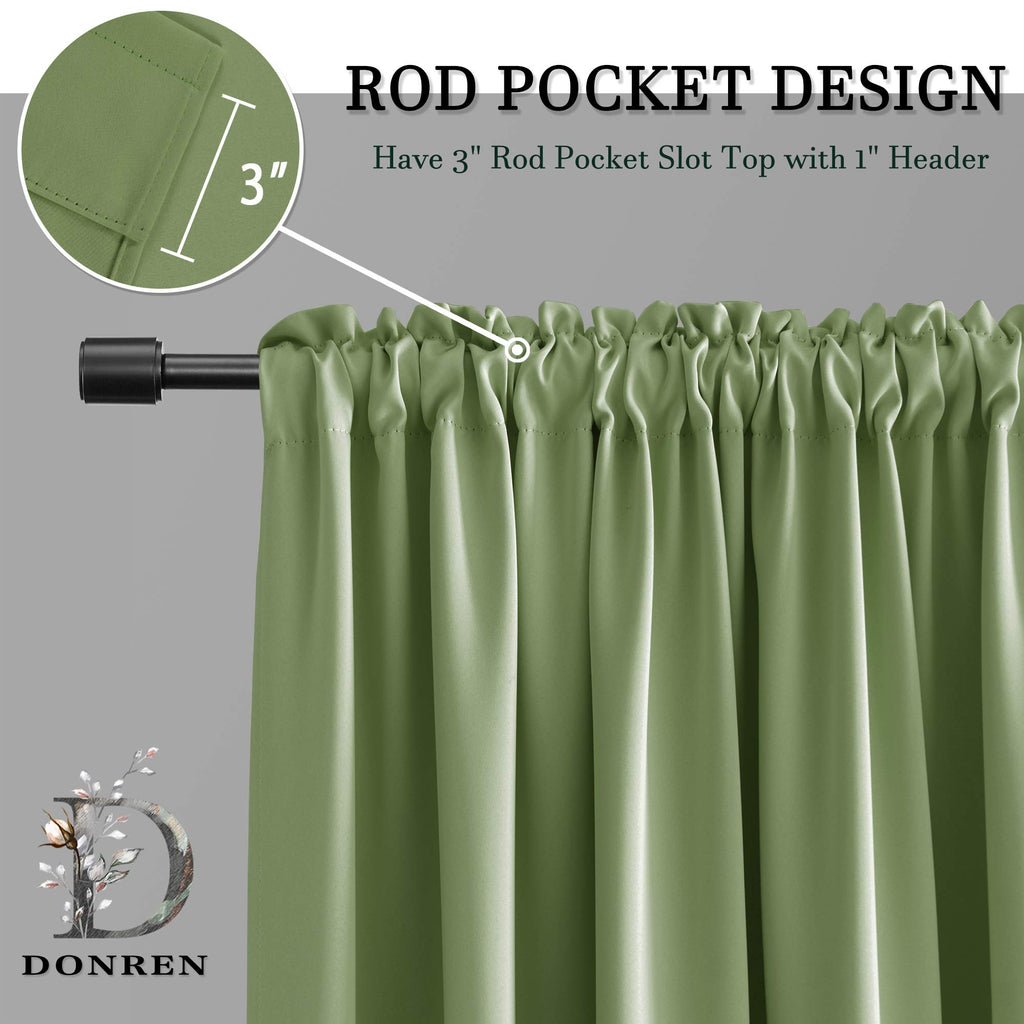 Sage Green Window Valances -Blackout Valances for Window with Rod Pocket (42 by 18 Inch, 2 Panels)