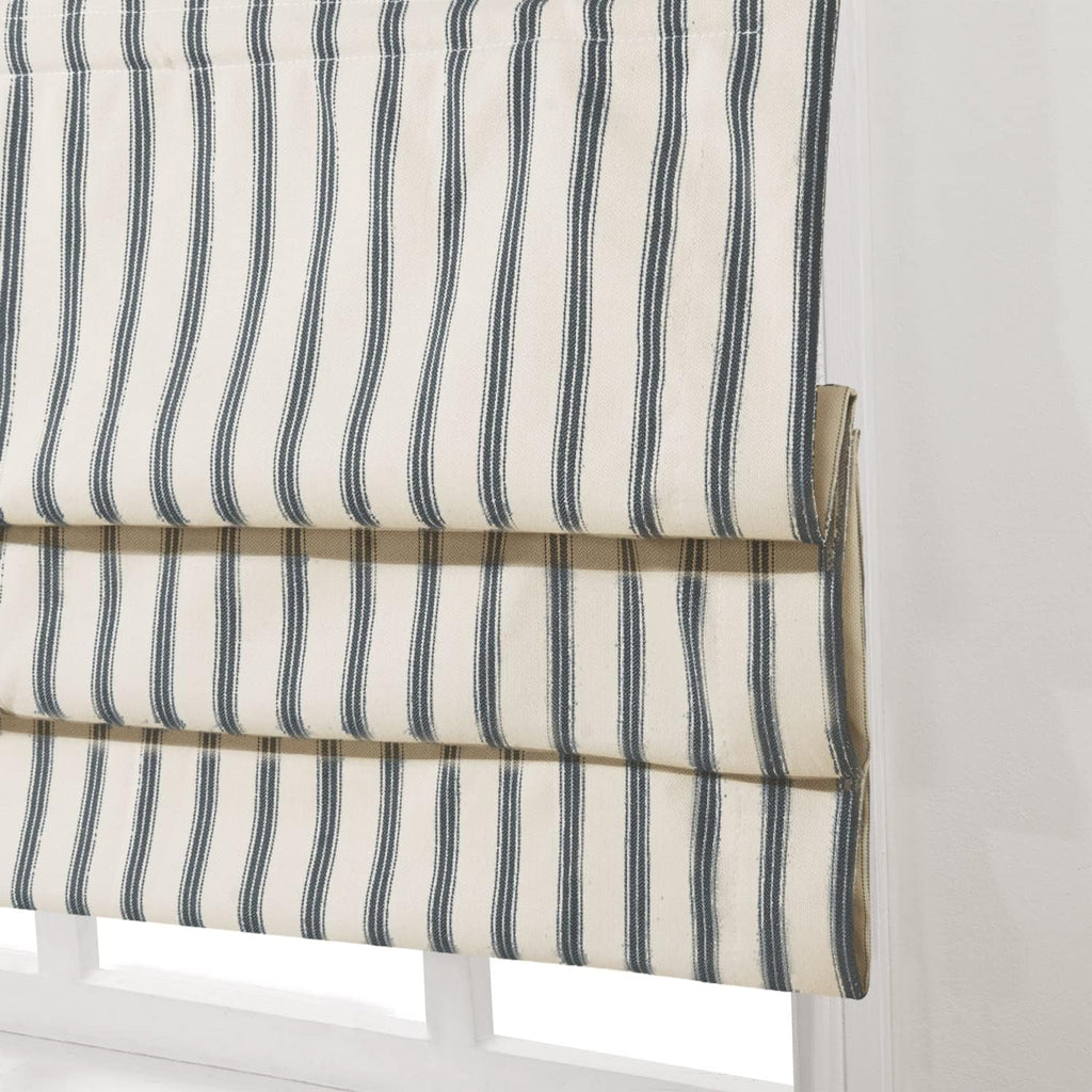 Roman Shades, Greyish Blue Stripe Blackout Cordless Fabric Custom Roman Shades for Windows, Doors, Farmhouse