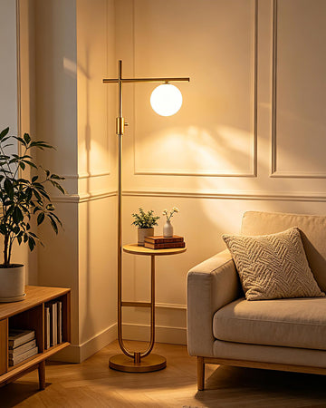 Floor Lamp with Side Table, 66 Inch Dimmable Standing Reading Lamp