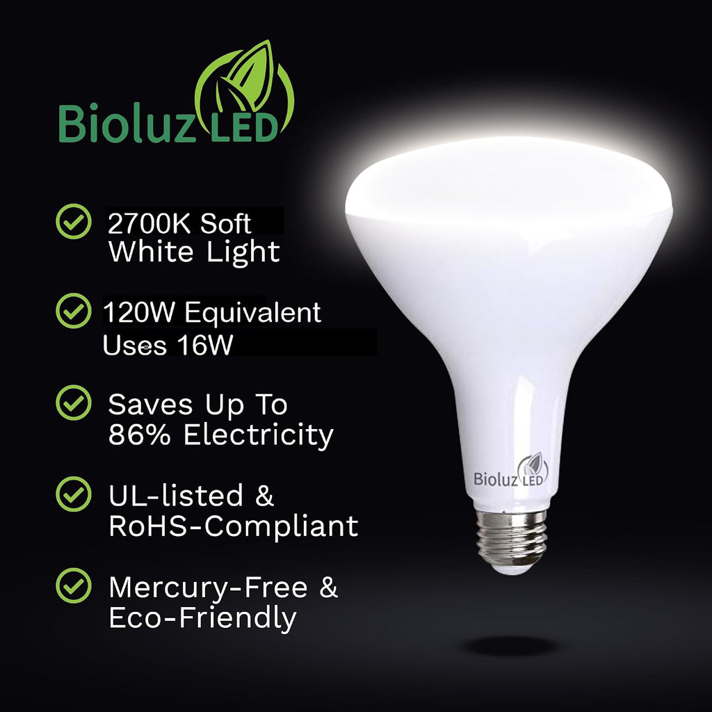4 Pack BR40 LED Light Bulbs - Brightest Dimmable Instant ON Warm White 2700K 120W Equivalent Using 16W 1400 Lumen