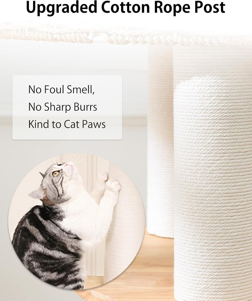 56.6" Velvet Cat Tree Tower with Woven Condo, Clear Bowl & Hammock