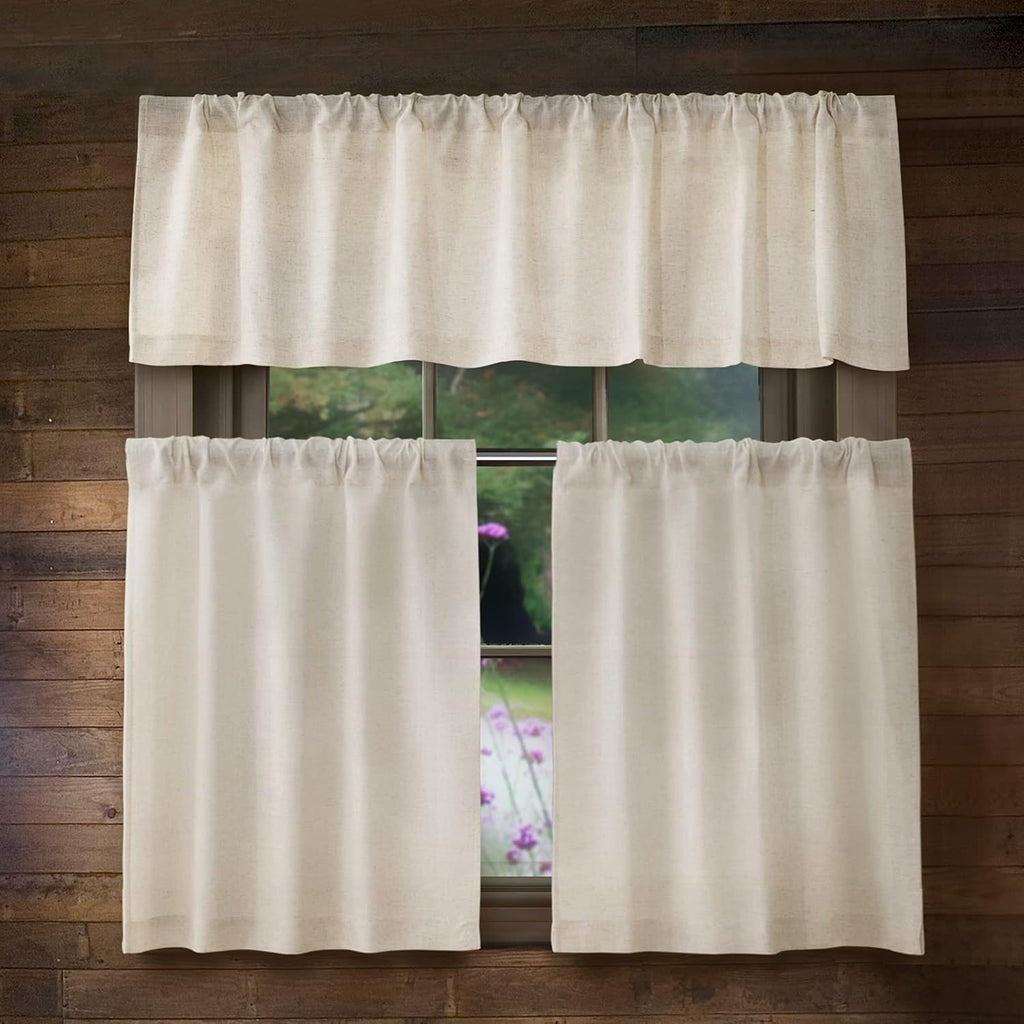 Linen Kitchen Curtains 24 Inch Length Rustic Farmhouse Crude Short Cafe Curtains Rod Pocket Tiers for Small Window